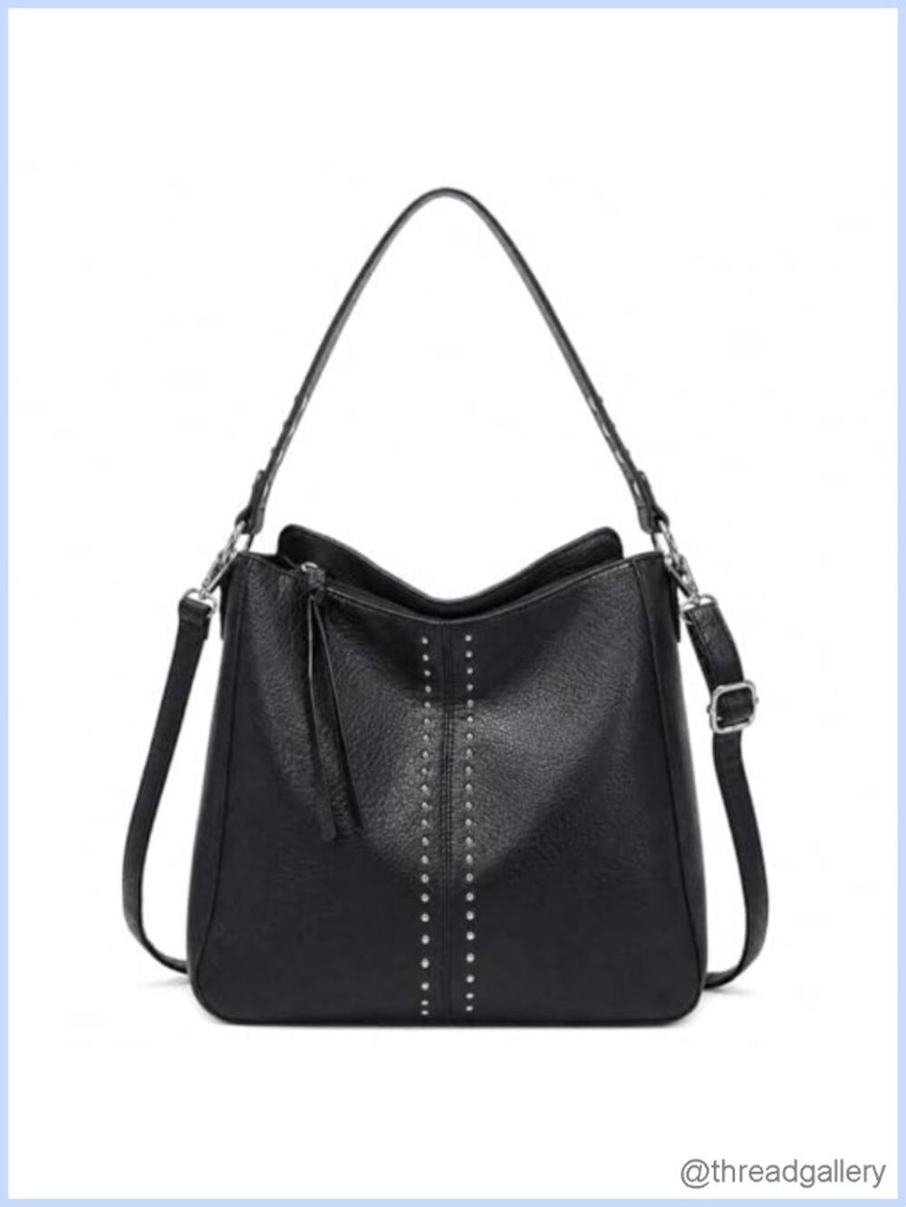 PU Leather Hobo Crossbody Shoulder Bag with Stud Accents Convertible